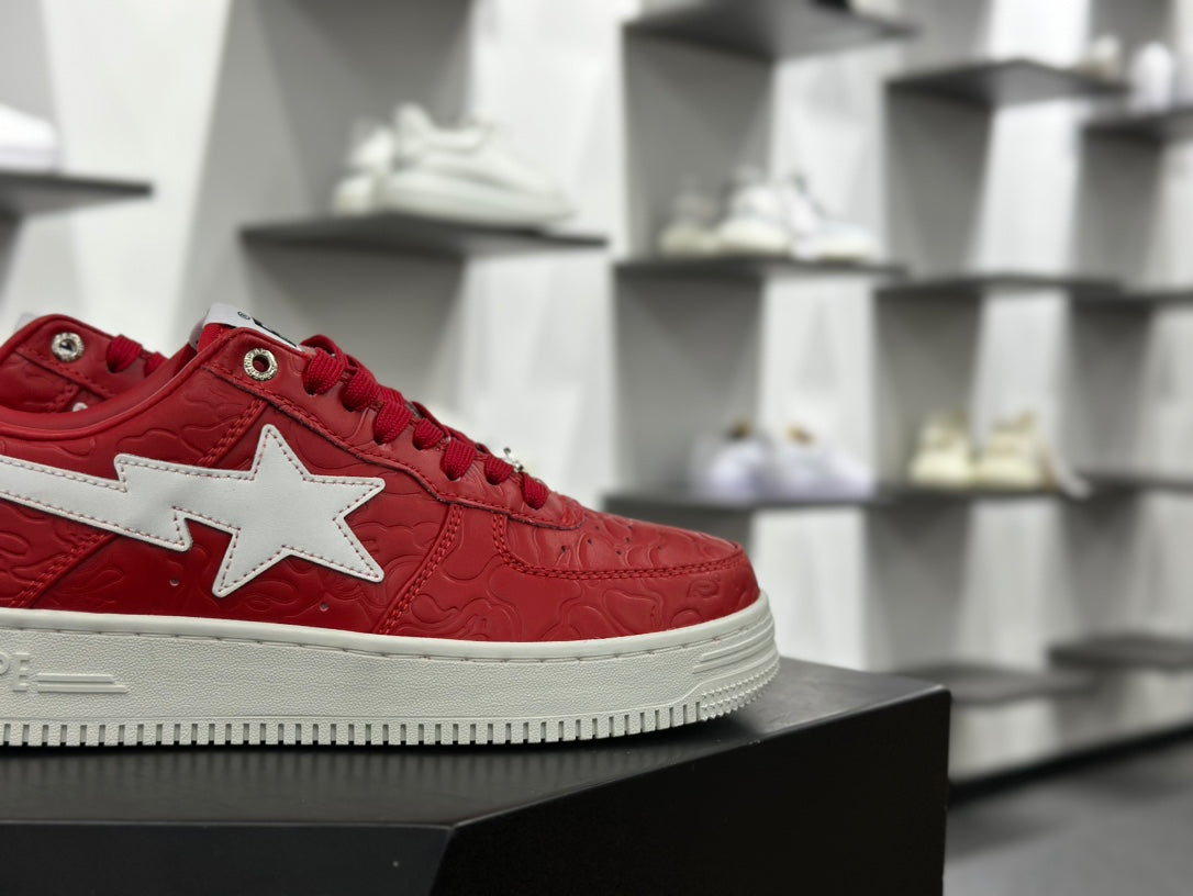BAPE STA Low-Top Sneakers – Red & White