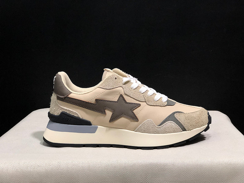 Beige & Brown Star-Detail Low-Top Sneakers