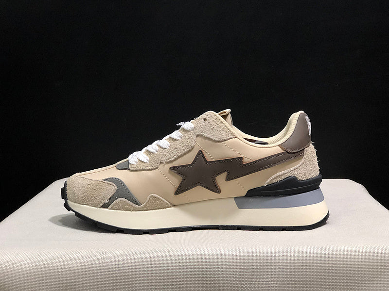 Beige & Brown Star-Detail Low-Top Sneakers