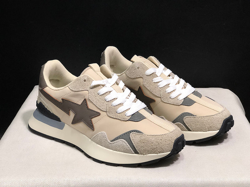 Beige & Brown Star-Detail Low-Top Sneakers