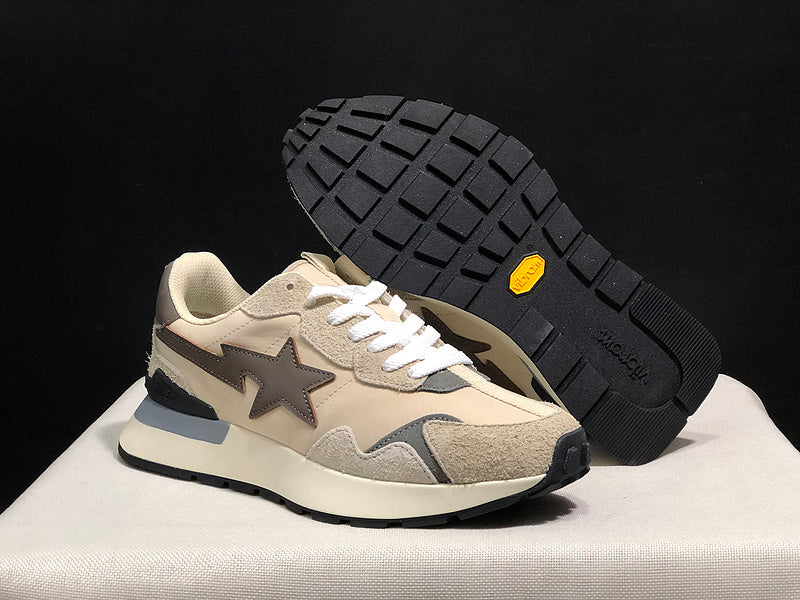 Beige & Brown Star-Detail Low-Top Sneakers