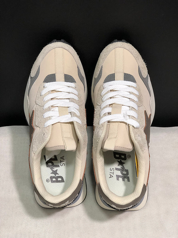 Beige & Brown Star-Detail Low-Top Sneakers